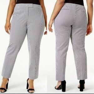 Anne Klein Poplin Seersucker Striped Navy White Ankle Stretch Pants